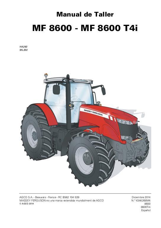 AGCO 8600 Series Tractor (tier 3 and tier 4i) (packet) Service Manual 4346268M4 Spanish