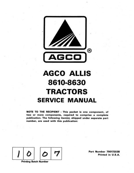 AGCO 8610 8630 Tractor (packet) Service Manual 79017203B English