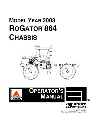 AGCO 864 1064 RoGator (GatorTrak 4ws, chassis, 2003) Operator Manual AG122757 English 1 AGCO 864 1064 RoGator (GatorTrak 4ws, chassis, 2003) Operator Manual AG122757 English