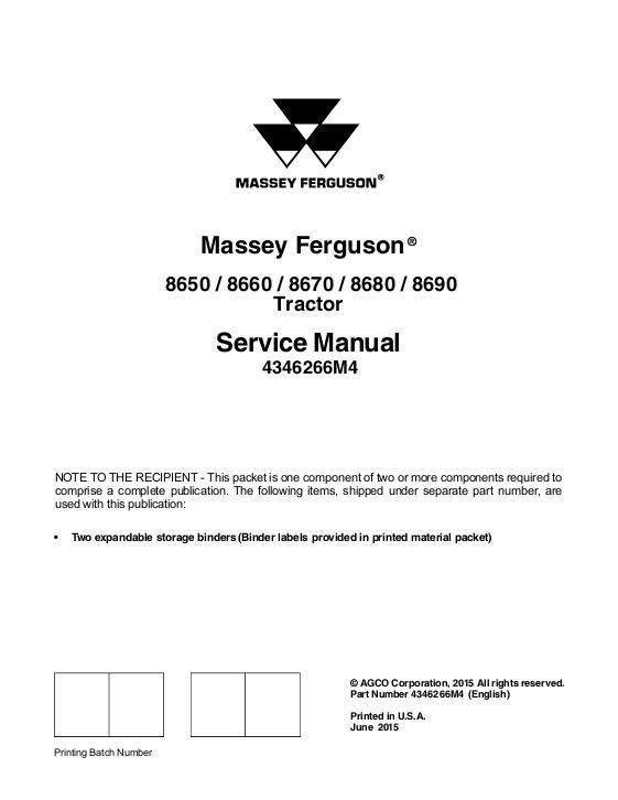 AGCO 8650 8660 8670 8680 8690 Tractor (tier 3, 4i) (packet) Service Manual 4346266M4 English