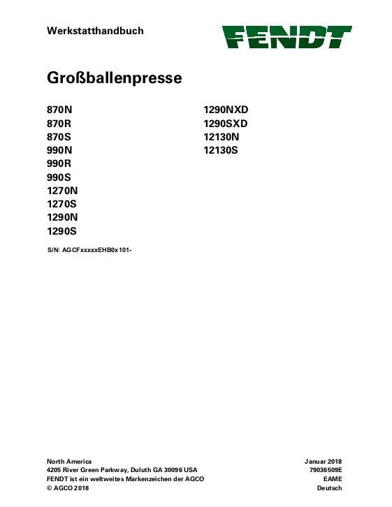 AGCO 870 990 1270 1290 12130 Baler (packet) Service Manual 79036509E German