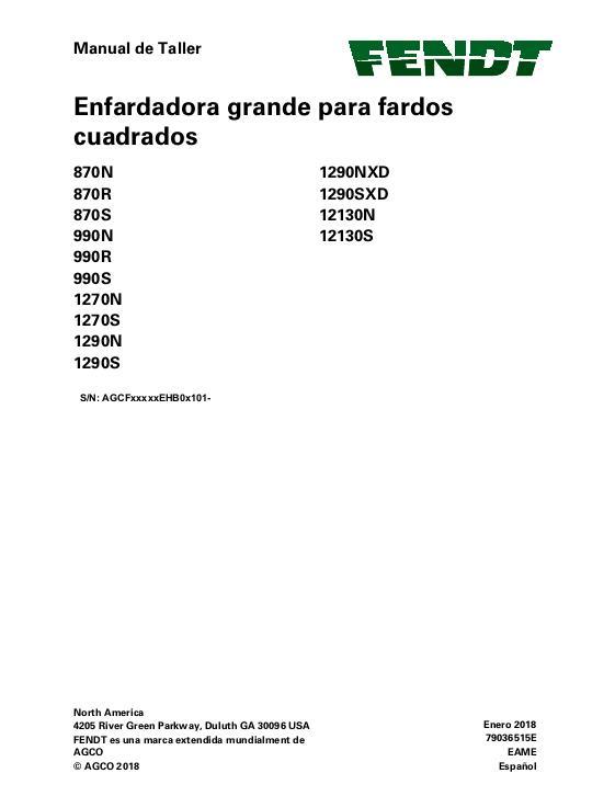 AGCO 870 990 1270 1290 1290XD 12130 Baler (packet) Service Manual 79036515E Spanish