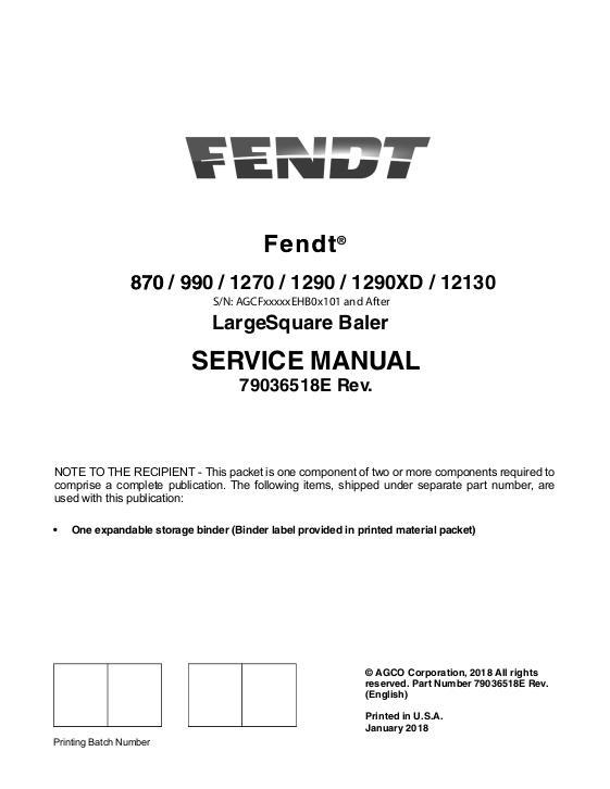 AGCO 870 990 1270 1290 1290XD 12130 Baler (packet) Service Manual 79036518E English