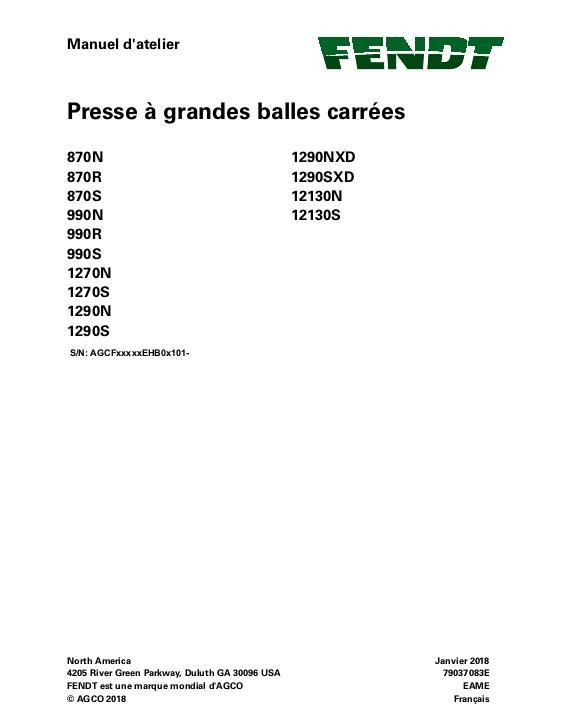 AGCO 870 990 1270 1290 1290XD 12130 Baler (packet) Service Manual 79037083E French