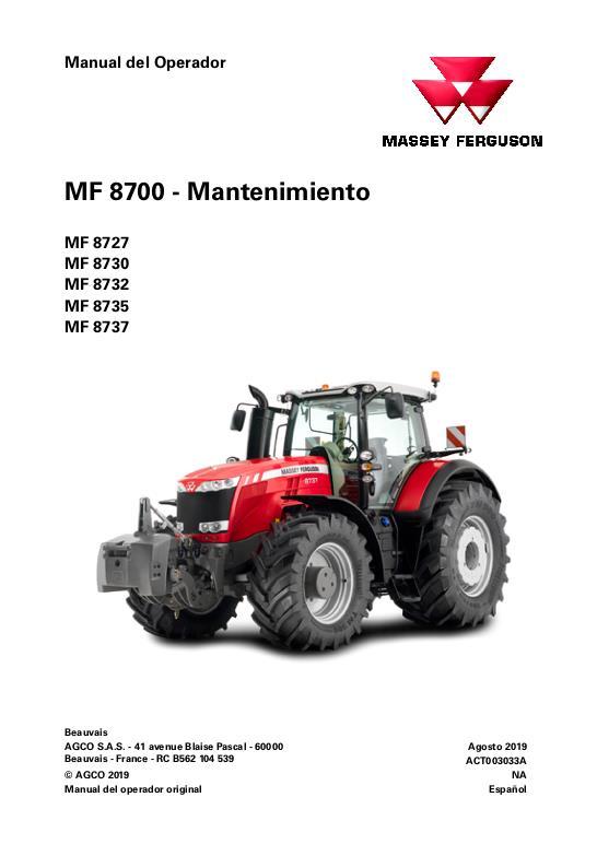 AGCO 8727 to 8737 Tractor (Dyna-VT, all cabs, maintenance) Operator Manual ACT003033A Spanish 1 AGCO 8727 to 8737 Tractor (Dyna-VT, all cabs, maintenance) Operator Manual ACT003033A Spanish