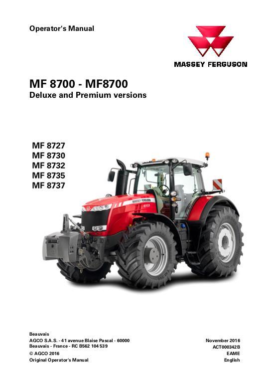 AGCO 8727 to 8737 Tractor (Dyna-VT, deluxe premium cab, operation) Operator Manual ACT000342B English 1 AGCO 8727 to 8737 Tractor (Dyna-VT, deluxe premium cab, operation) Operator Manual ACT000342B English