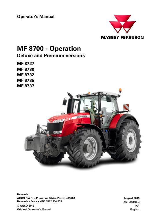AGCO 8727 to 8737 Tractor (Dyna-VT, deluxe premium cab, operation) Operator Manual ACT003035B English 1 AGCO 8727 to 8737 Tractor (Dyna-VT, deluxe premium cab, operation) Operator Manual ACT003035B English