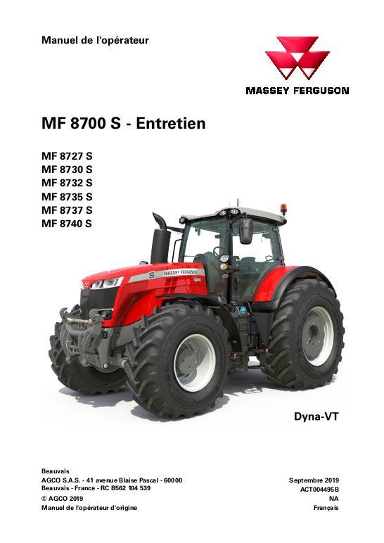 AGCO 8727S to 8740S Tractor (Dyna-VT, all cabs, maintenance) Operator Manual ACT004495B French 1 AGCO 8727S to 8740S Tractor (Dyna-VT, all cabs, maintenance) Operator Manual ACT004495B French