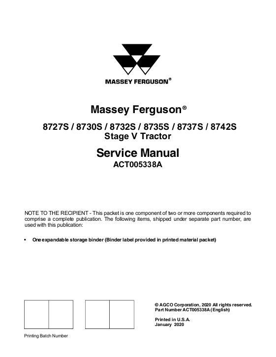 AGCO 8727S to 8740S Tractor (stage V, eff 2020) (packet) Service Manual ACT005338A English
