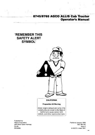 AGCO 8745 8765 Tractor (cab, Agco Allis engine) Operator Manual 1857081M2 English 1 AGCO 8745 8765 Tractor (cab, Agco Allis engine) Operator Manual 1857081M2 English