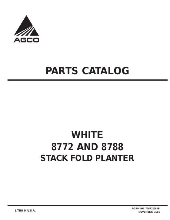 AGCO 8772 8788 Planter (stack fold, prior to sn HS) Parts Book 700722094B English