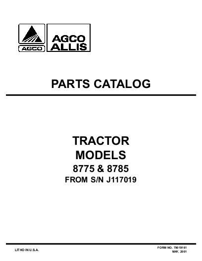 AGCO 8775 8785 Tractor (Cummins, eff sn J117019) Parts Book 79019161 English