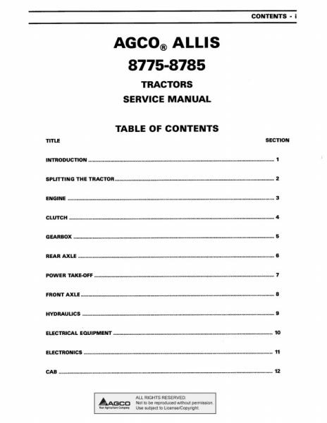 AGCO 8775 8785 Tractor (packet) Service Manual 79017517 English