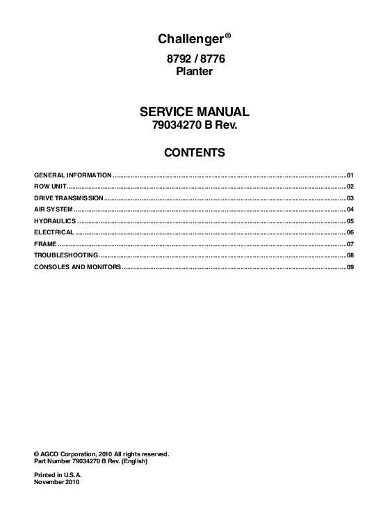 AGCO 8776 8792 Planter (packet) Service Manual 79034270B English