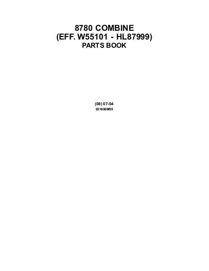 AGCO 8780 8780XP Combine (eff sn W55101, 1998 and later) Parts Book 651696M99 English