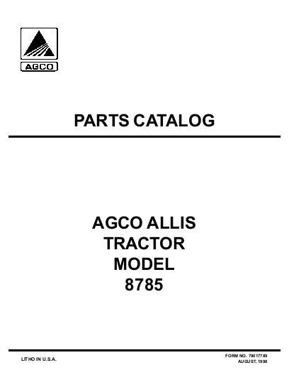 AGCO 8785 Tractor (Valmet, prior sn J117019) Parts Book 79017789 English