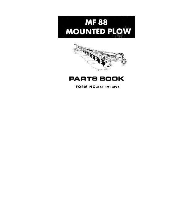 AGCO 88 Moldboard Plow (semi-mounted) Parts Book 651191M95 English