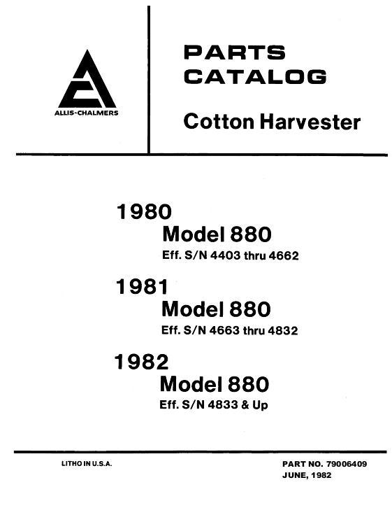 AGCO 880 Cotton Stripper (eff sn 4301 & 4833) Parts Book 79006409 English