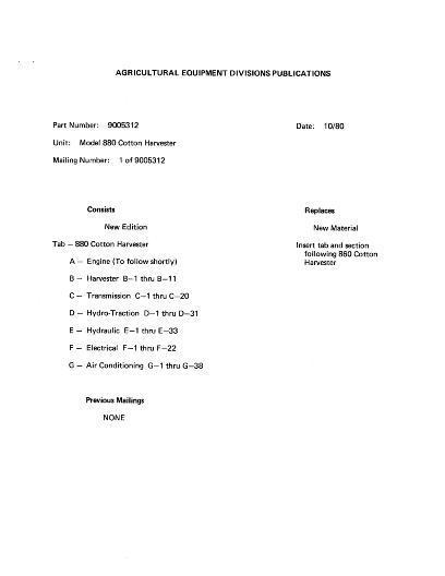 AGCO 880 Cotton Stripper (eff sn 4301 & 4833) Service Manual 79005312 English