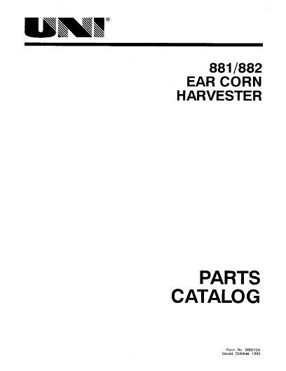AGCO 881 882 Ear Corn Harvester Parts Book 988019A English
