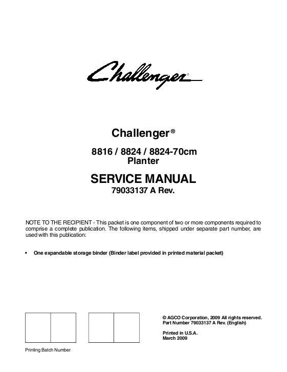 AGCO 8816 8824 Planter (prior sn 'HS') (packet) Service Manual 79033137A English