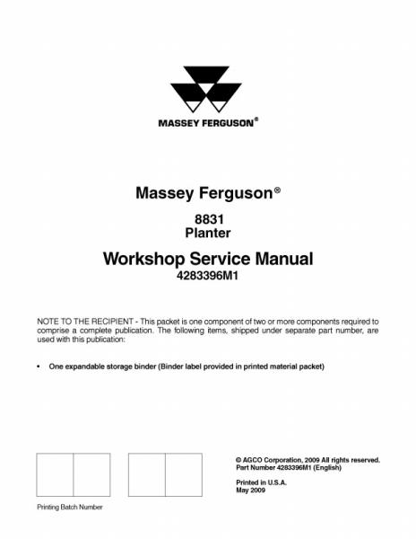 AGCO 8831 Center Fill Planter (eff sn HS) (packet) Service Manual 4283396M1 English