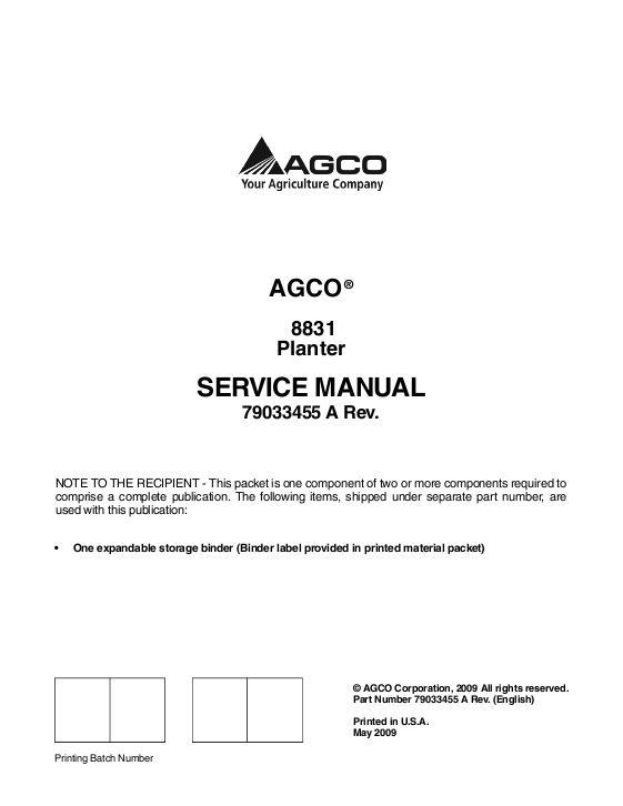 AGCO 8831 Planter (packet) Service Manual 79033455A English