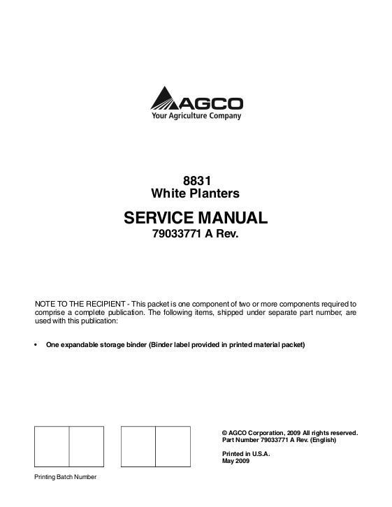 AGCO 8831 Planter (packet) Service Manual 79033771a English