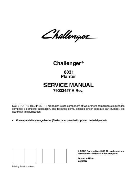 AGCO 8831 Planter (prior sn 'HS') (packet) Service Manual 79033457A English