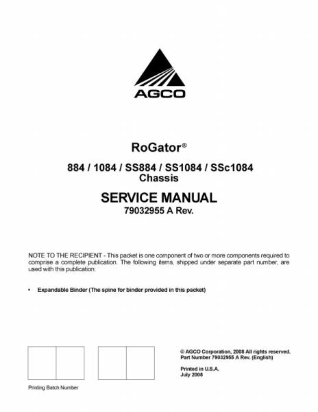 AGCO 884 1084 RoGator (chassis) (packet) Service Manual 79032955A English