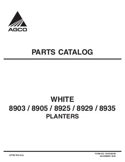 AGCO 8903 8905 8925 8929 8935 Planter Parts Book 700722042B English