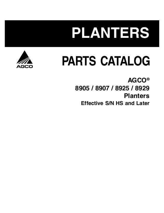 AGCO 8905 8907 8925 8929 Planter Splitter (eff sn HS) Parts Book 700731081A English