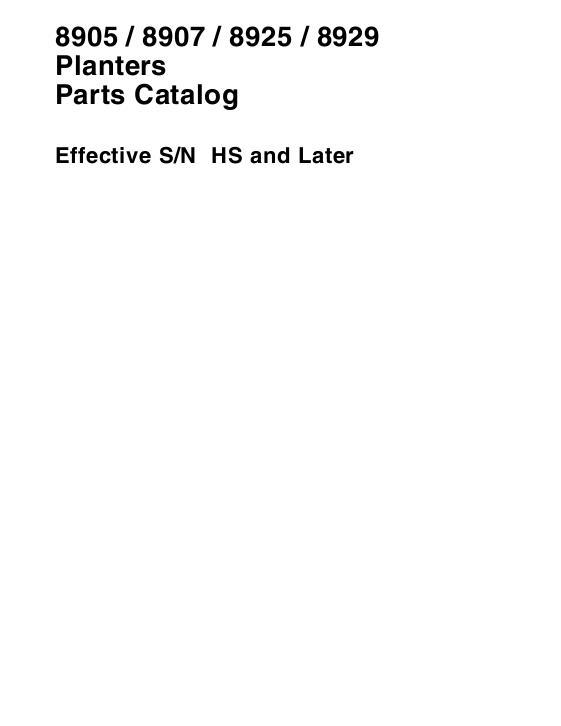 AGCO 8905 8907 8925 8929 Planter (eff sn 'HS') Parts Book 700731084A English
