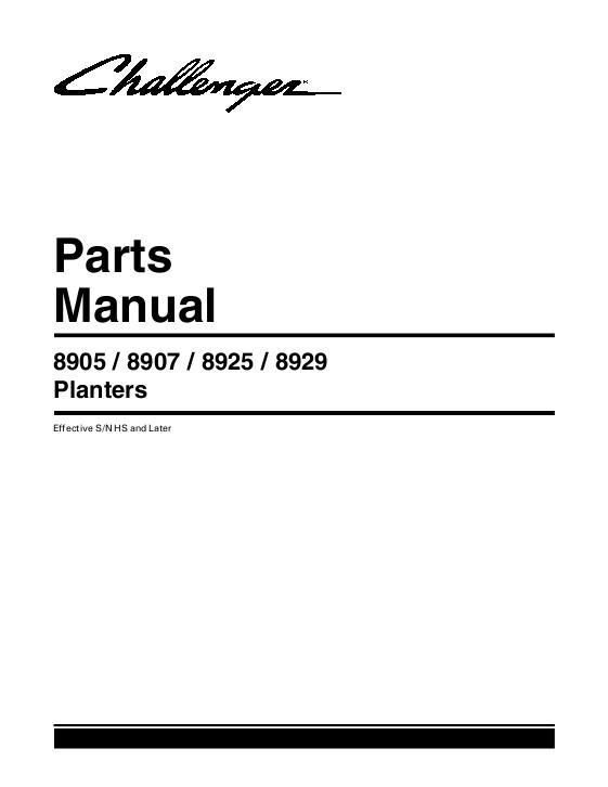 AGCO 8905 8907 8925 8929 Planter - Splitter (eff sn HS) Parts Book 700731082A English