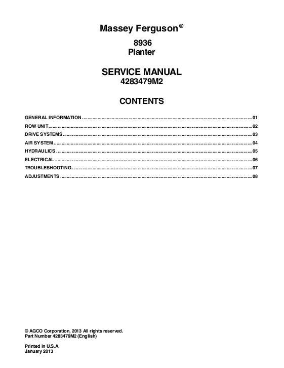 AGCO 8936 Planter (packet) Service Manual 4283479M2 English