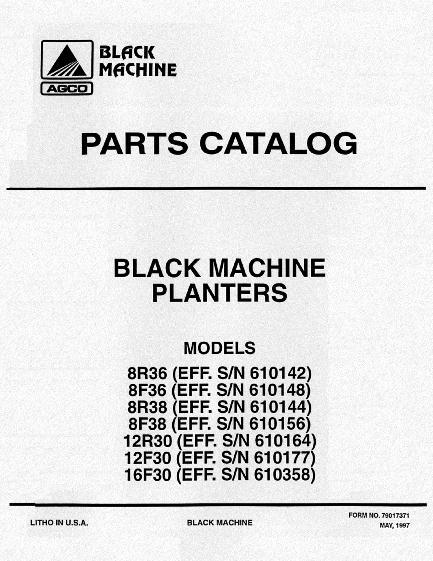 AGCO 8R36 8F36 8R38 8F38 12R30 12F30 16F30 Black Planter Parts Book 79017371 English
