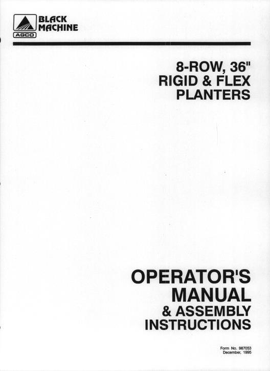 AGCO 8R36 9R18 Black Machine Planter (1995) Operator Manual 987053 English