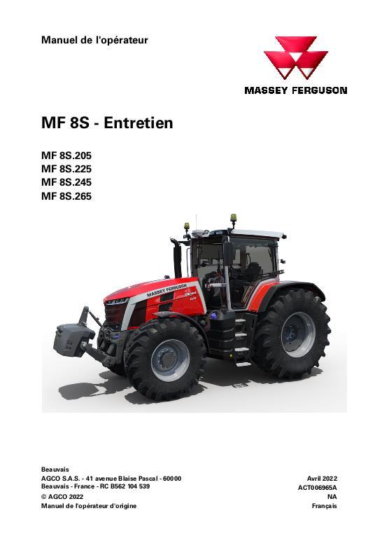 AGCO 8S.205 to 8S.265 Tractor (Dyna E-Power, Dyna-7, maintenance) Operator Manual ACT006965A French