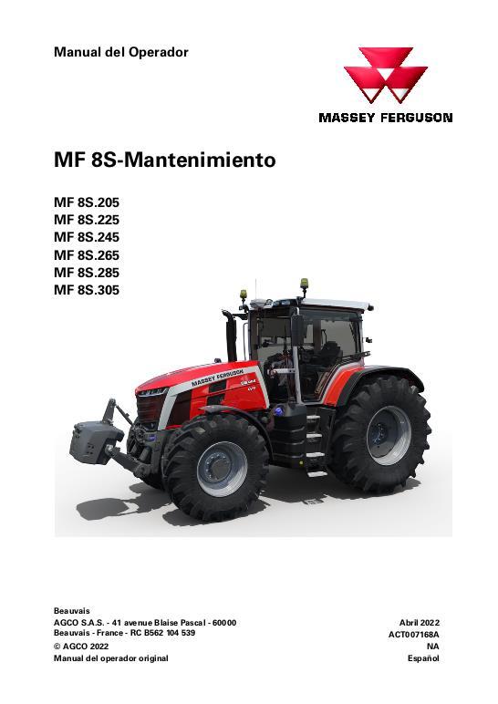 AGCO 8S.205 to 8S.305 Tractor (Dyna-VT, maintenance) Operator Manual ACT007168A Spanish