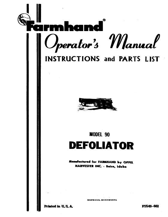 AGCO 90 Beet Defoliator (1962) Operator Manual FS549662 English 1 AGCO 90 Beet Defoliator (1962) Operator Manual FS549662 English