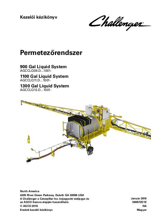 AGCO 900 1100 1300 Gallon RoGator (liquid system) Operator Manual 590972D1E Hungarian