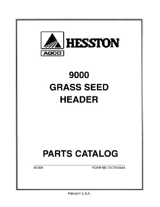 AGCO 9000 Auger Header (grass seed) Parts Book 700724354A English