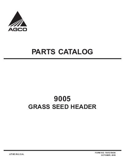 AGCO 9005 Auger Header (grass seed) Parts Book 700727649A English