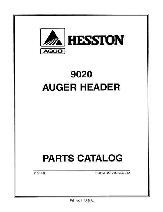 AGCO 9020 Auger Header Parts Book 700723391A English
