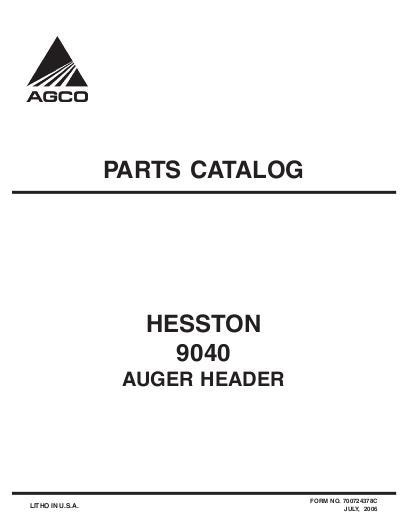 AGCO 9040 Auger Header Parts Book 700724378C English
