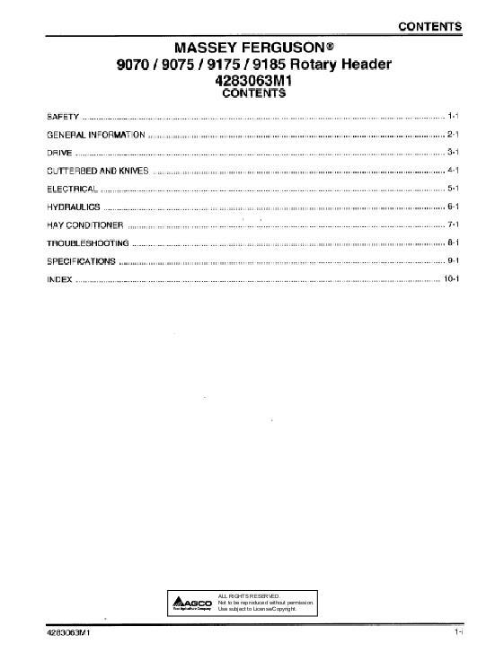 AGCO 9070 9075 9175 9185 Rotary Header Service Manual 4283063M1 English