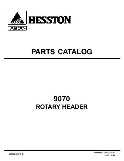 AGCO 9070 Rotary Header (roll conditioner) Parts Book 700722714C English