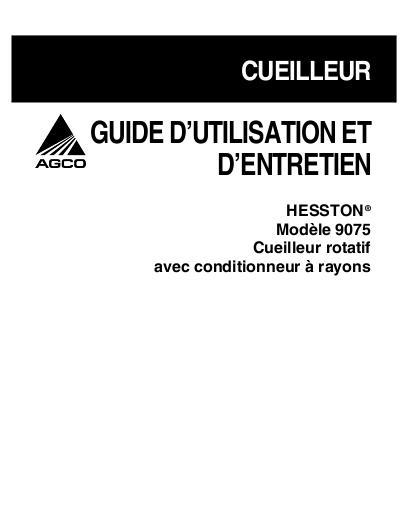 AGCO 9075 Rotary Header (Spoke) Operator Manual 700729121B French 1 AGCO 9075 Rotary Header (Spoke) Operator Manual 700729121B French