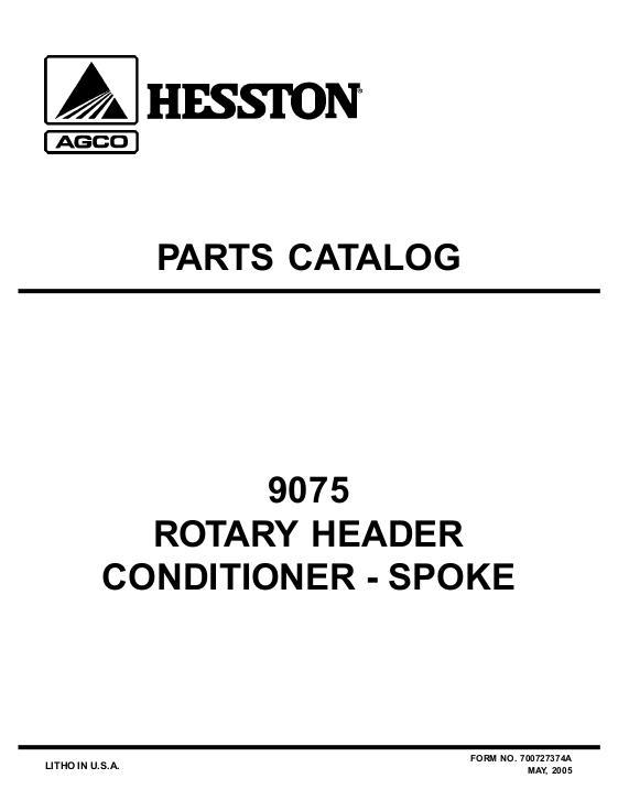 AGCO 9075 Rotary Header (spoke conditioner) Parts Book 700727374A English