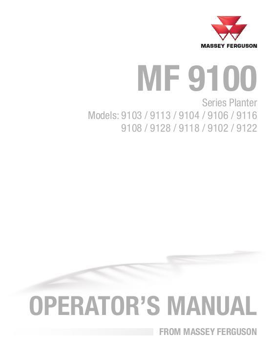 AGCO 9100 Series Planter (not for North America) Operator Manual 700744111B English
